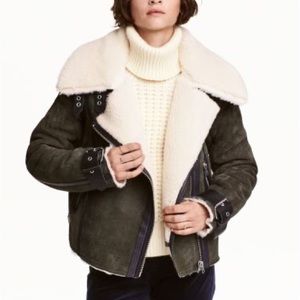 H&M Moto Suede Shearling Jacket